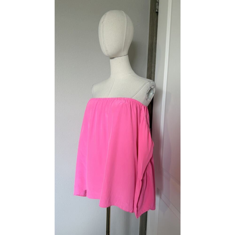 Lilly Pulitzer Size Large Sanilla Top 100% Silk Off the Shoulder Blouse Hot Pink - Picture 5 of 13